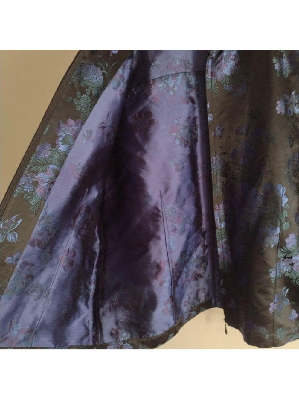 Chicos Silk Blend Brocade Jacket L Dark Blue Floral on Black Zip Blazer Sz 2 - Picture 11 of 12